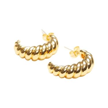 Imagem de Brincos de argola croissant de titânio banhado a ouro 18 K, argolas de croissant, hastes de titânio hipoalergênico, nunca mancha, argolas estilo minimalista joia feminina, estilo Instagram