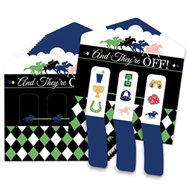 Imagem de Big Dot of Happiness Kentucky Horse Derby – Cartas de picles para festa de corrida de cavalos – Abas de puxar 7,6 cm em linha – Conjunto de 12
