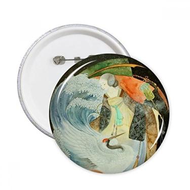 Imagem de Ilustrador antigo chinês de guindaste branco pinos redondos crachá botão decoração acessório 5 peças