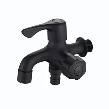 Imagem de LIDON Torneira da máquina de lavar preta um em dois para fora torneira da máquina de lavar uso duplo divisor de torneira de latão torneiras de latão ao ar livre para pia, preto B (cor: preto A)