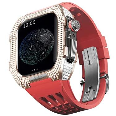 Imagem de TONECY Pulseira de borracha Moldura de titânio para Apple Watch 7/6/5/4/SE Apple Mod Watch Acessório Substituição Titânio Luxo Case Compatível com IWatch Series 44mm com Ferramenta