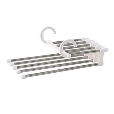 Imagem de Cabide Inox Mágico para Calças Organizador Múltiplo 5 Espaços (Branco)