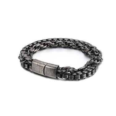 Imagem de NDYD 220 * 11 milímetros de aço inoxidável preto retro Double Layer ligação Chain Bracelet Men,Black,22cm