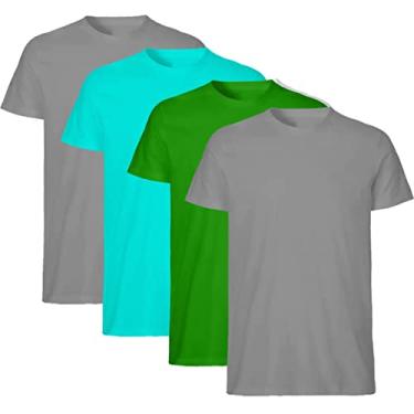 Imagem de Kit com 4 Camisetas Básicas Masculinas Lisas T-Shirt Slim Tee - 2 Cinza - 1 Turquesa - 1 Verde - GG