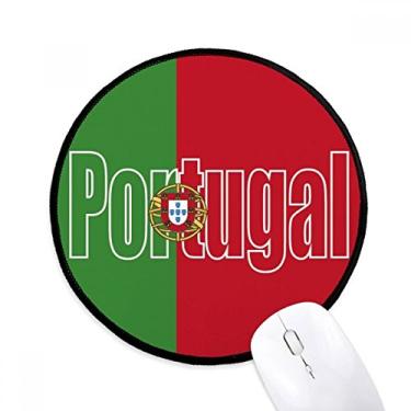 Imagem de Mousepads redondos com nome da bandeira de Portugal antiderrapante bordas costuradas pretas presente de escritório