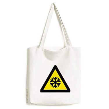 Imagem de Símbolo de aviso amarelo preto neve estrada gelo triângulo sacola de compras bolsa casual bolsa de compras