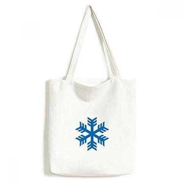 Imagem de Bolsa de lona com desenho de floco de neve azul bolsa de compras casual bolsa de mão