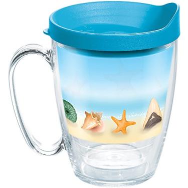 Imagem de Tervis Caneca de 473 ml com envoltório e tampa turquesa Shells on the Beach, transparente