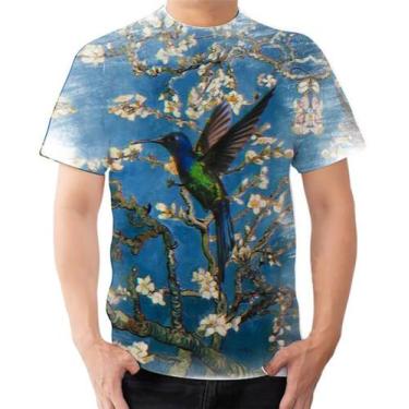 Imagem de Camiseta Camisa Beija Flor Amendoeira Em Flor Van Gogh - Estilo Vizu