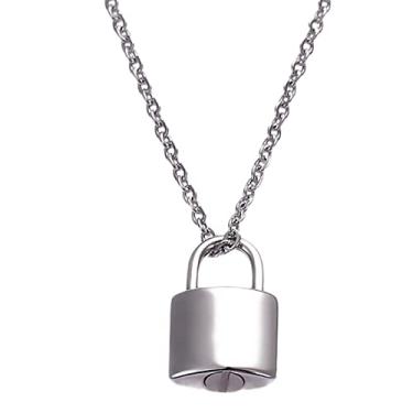 Imagem de Colar de de cremação com cadeado, porta-chaves de lembrança de cremação com bloqueio de joias em aço inoxidável Memorial Suporte de joias para, Prata
