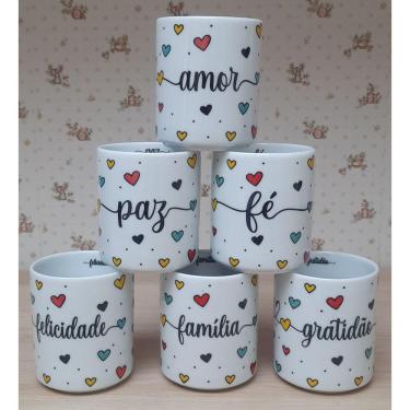 Imagem de Jogo 6 copos 300ml Frases Motivacionais - Kit Porcelana