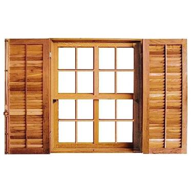 Imagem de Janela de Madeira Guilhotina Padrão Imbuia 120x140cm 4 Folhas Rodam Natural