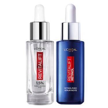 Imagem de L’Oréal Paris Kit – Sérum Preenchedor Facial Anti-Idade Revitalift Hialurônico 30ml + Sérum Facial Antirrugas Noturno Revitalift Retinol 30ml Kit