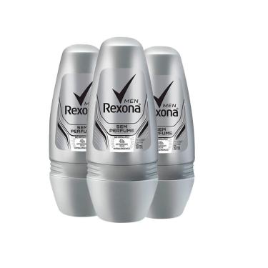 Imagem de Kit Desodorante Roll On Rexona Men Sem Perfume 50ml - 3 Unidades