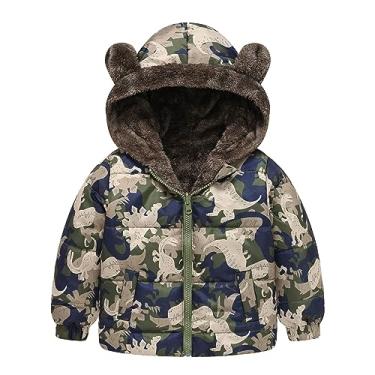 Imagem de Casaco de lã polar infantil para bebês meninos meninas com capuz de dinossauro manga longa com zíper, Camuflagem, 5-6 Anos