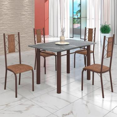 Imagem de Conjunto Sala de Jantar Bahia Mesa Tubo 3" 120x75 Tampo Pedra Granito Topázio com 4 Cadeiras Marrom