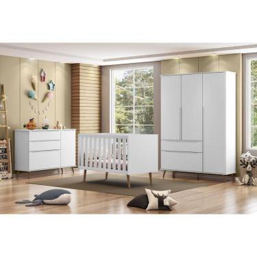 Imagem de Quarto Para Bebê Completo Melinda com Roupeiro Cômoda e Berço Branco