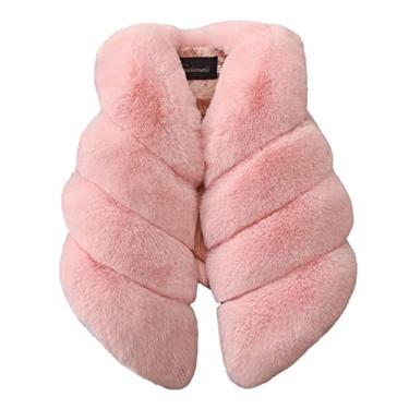 Imagem de Macacão infantil infantil sem mangas gola V de lã sintética casaco quente de inverno casual casaco de cintura para bebê inverno quente, rosa, 9-10 Anos