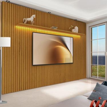Imagem de Painel Home Ripado Grande TV Até 85 Polegadas Com LED Naturale Notório Shop JM
