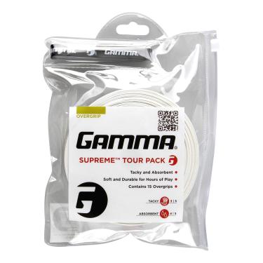 Imagem de GAMMA Sports Supreme Overgrip para raquetes de tênis, pickleball, squash, badminton e raquete, pacote com 15, branco