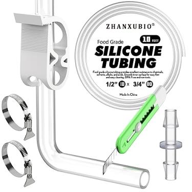 Imagem de ZHANXUBIO Tubo de silicone, tubo de silicone de grau alimentício, tubulação de aquário, tubo de irrigação por gotejamento, tubo de mangueira de silicone puro de alta temperatura para fabricação de vinho caseiro (1/2" x 3/4"-13x18mm, 3 pés)