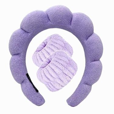 Imagem de LALAXAVA Conjunto de toalhas de pulso de spa para lavar o rosto, faixas de cabelo para mulheres, esponja, facial, faixas de cabelo para remoção de maquiagem