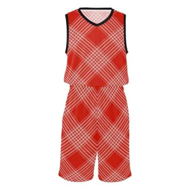Imagem de Buffalo xadrez xadrez tartan Escócia camiseta de basquete vermelha e shorts de basquete para meninos shorts de academia masculinos jovens, Multi, M