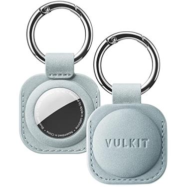 Imagem de VULKIT Chaveiro compatível com Apple AirTag, capa protetora de couro com porta-chaves, acessórios para chave ou Lungage (azul)