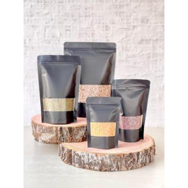 Imagem de Sacos de Papel com Visor - Stand Up Pouch Kraft Preto Fosco com Zip Lock (Pacote com 50 Unidades) (10x15cm)