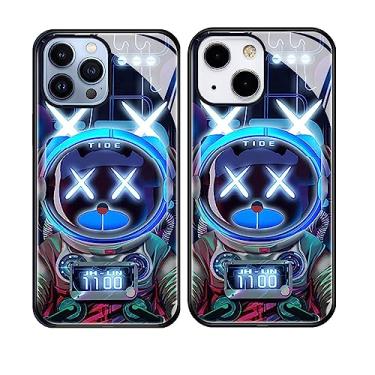 Imagem de YHan Capa para iPhone 12 Pro Max 6,7 polegadas de vidro temperado luminoso colorido capa protetora para celular, uma capa de telefone personalizada, especialmente projetada para mulheres legais e homens modernos, flash de chamada de controle de voz