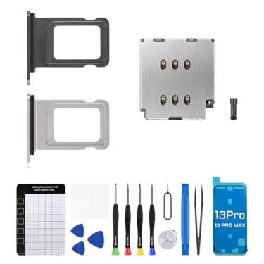 Imagem de Risidamoy Cabo flexível para iPhone 13 PRO MAX leitor de cartão SIM único com adaptador de compartimento para bandeja de cartão SIM preto e prata para iPhone 13 PRO com ferramenta de reparo de kit de