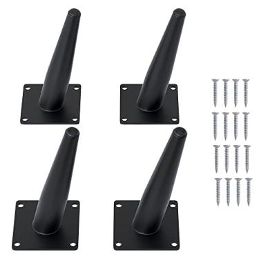 Imagem de FIVEPEARS Conjunto de pernas afuniladas inclinadas de metal preto fosco de 15 cm para móveis, pés de estilo moderno de meados do século para mesa de café, sofá, armário, cadeira, cômoda, cama, creza
