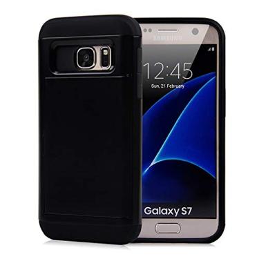 Imagem de DFTCVBN Capa de celular para Galaxy S7, capa para Samsung S7 5,1 polegadas G930F com protetor de tela, capa carteira híbrida de camada dupla à prova de choque para Samsung Galaxy S7 preta