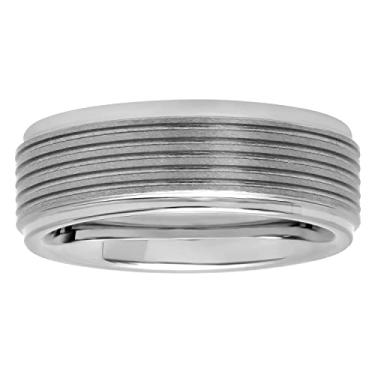 Imagem de Aliança de casamento masculina elegante de carboneto de tântalo de 8 mm Steel Nation – Escolha de cores e estilos, Metal, Sem pedra preciosa