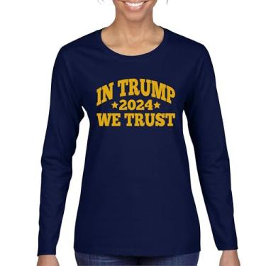 Imagem de Camiseta feminina de manga longa In Trump We Trust 2024 Donald My President MAGA First Make America Great Again Republican FJB, Azul marinho, G