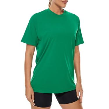 Imagem de Ukaste Camiseta feminina de treino grande - Camiseta atlética de ioga de manga curta gola redonda, Verde tropical, 5