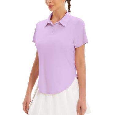 Imagem de addigi Camisa polo feminina de golfe FPS 50+, proteção solar, 3 botões, manga curta, secagem rápida, atlética, tênis, golfe, Roxo claro, PP