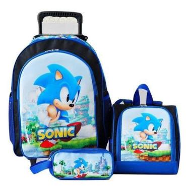 Imagem de Kit Mochila Escolar Infantil Sonic Azul Com Rodinhas