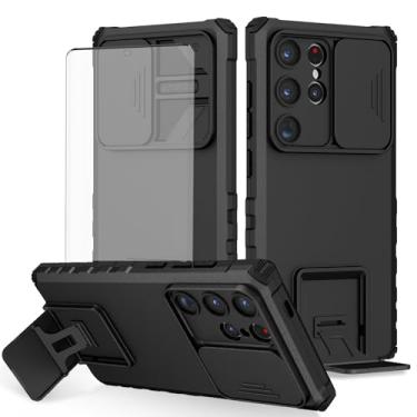 Imagem de Asuwish Capa de telefone para Samsung Galaxy S24 Ultra 5G com protetor de tela de vidro temperado e capa de câmera deslizante suporte suporte acessórios de célula protetora S24Ultra 24S S 24 24Ultra