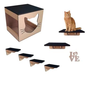 Imagem de Playground Gatos 7 Peças Em Mdf e Carpete Preto Antiderrapante