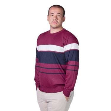 Imagem de Suéter Listrado Tricôt Masculino Broken Rules Plus Size 598033 Vinho-Masculino