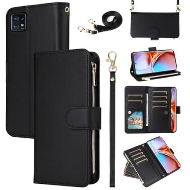 Imagem de Furill Capa carteira para Motorola Edge+ Plus 2023/Edge 40 Pro 5G/Moto X40 com alça de pulso alça de ombro transversal bolsa de couro flip com zíper 11+ compartimentos para cartão protetor de celular