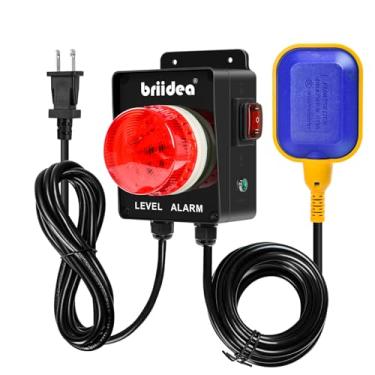 Imagem de Briidea Alarme de água alta interno/externo com alarme alto de 110 dB, indicador LED grande, alimentação CA, botão de teste, interruptor de flutuação de nível de 3 m, ideal para bomba de depósito