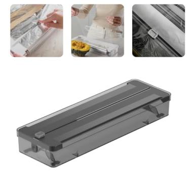 Imagem de Organizador e Cortador Porta Rolos Duplo Clear | Papel Plástico, Filme, Alumínio, Manteiga | Para Cozinha Com Cortador Fechado 2 em 1 (Preto)