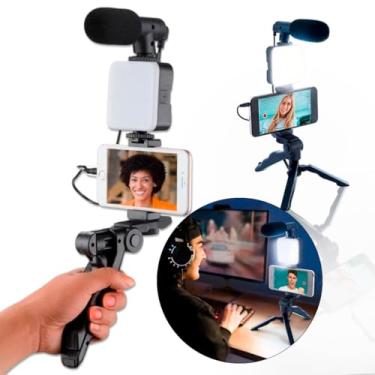 Imagem de Kit Gravação Luz Led Com Tripé Suporte Celular Selfie, Vídeo Vlog, YouTube, Transmissão ao vivo, Filmagem, Videoconferencia Com Microfone e Controle Remeto. Gravação 5 em 1 para celular