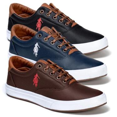 Imagem de kit 3 pares do tenis masculino Polo Open casual dia a dia sapatenis ca