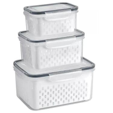 Imagem de Organizador com 3 potes Herméticos De Geladeira para frutas, alimentos