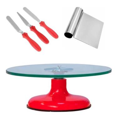 Imagem de Bailarina Para Bolo Boleira De Vidro 35 cm + Kit Espátulas Confeiteiro