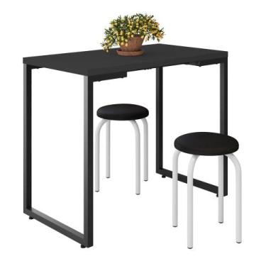Imagem de Mesa de Cozinha Bistrô Porto Preto 90cm com 2 Banquetas Industriais Ma