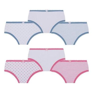 Imagem de Kit Com 6 Calcinhas Lobinha Infantil Kids Algodão Lupo, Rosa e azul, M